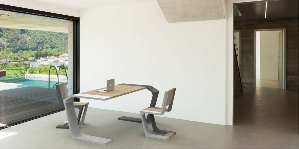 Stůl a Židle Gravity white a concrete natural; medový buk